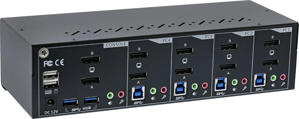 Przełącznik InLine® Desktop KVM Switch, 4-port, Dual Monitorius DisplayPort 1.2, 4K, USB 3.0, Audio
