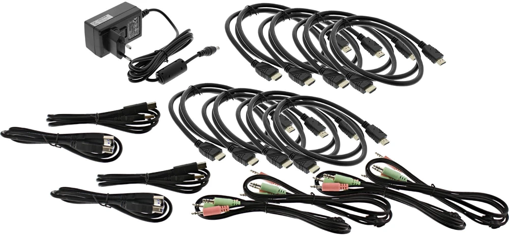 „InLine“ KVM darbalaukio perjungiklis, 4 prievadų, dviejų monitorių, HDMI 2.0, 4K, USB 3.0, garso
