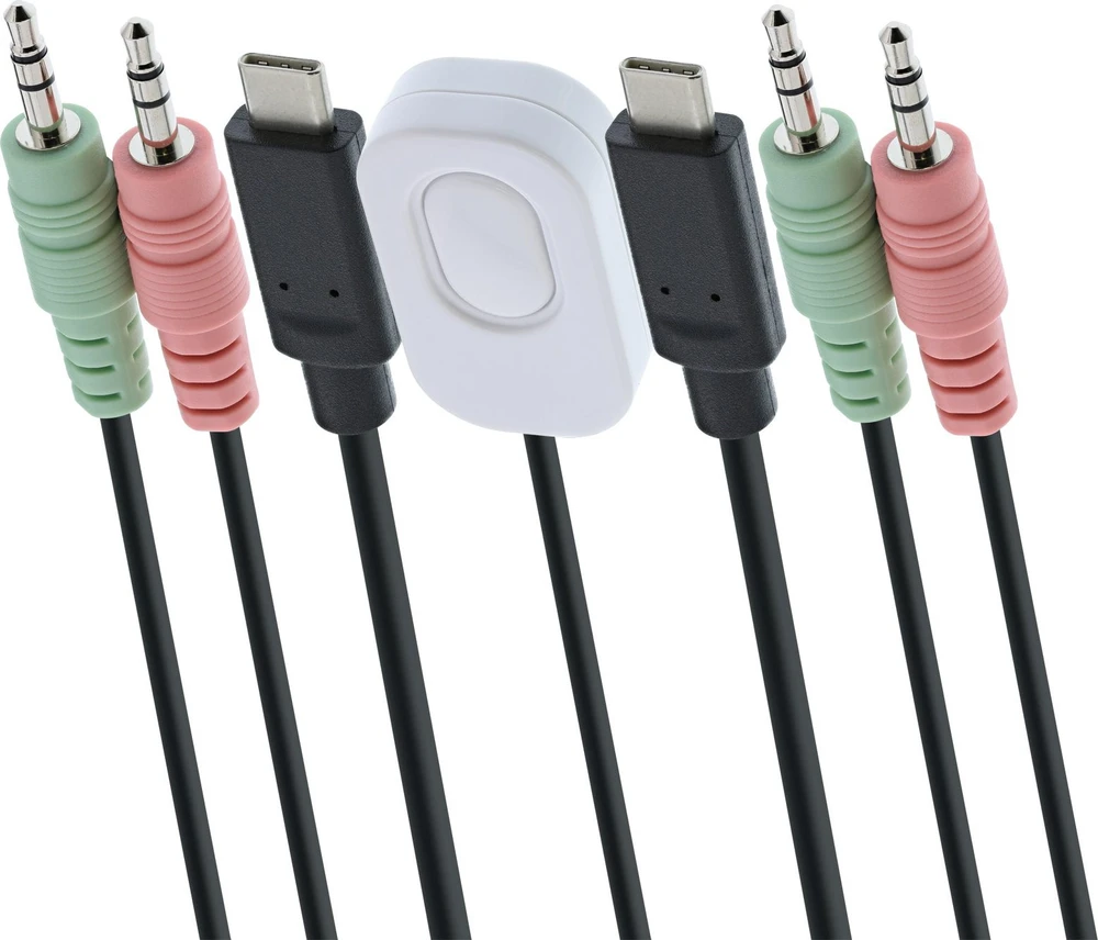 Przełącznik InLine® KVM jungiklis, 2 prievadų, USB-C į DisplayPort 1.2, 4K, su garsu, integruotu laidu