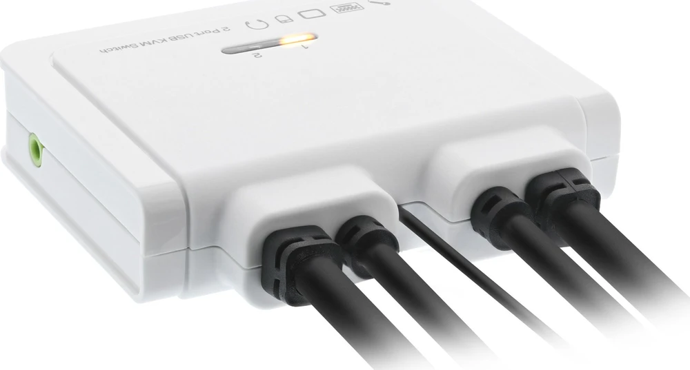 Przełącznik InLine® KVM Switch, 2-port, USB-C + HDMI to HDMI, 4K, with audio, integrated cable