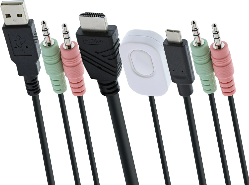 Przełącznik InLine® KVM Switch, 2-port, USB-C + HDMI to HDMI, 4K, with audio, integrated cable
