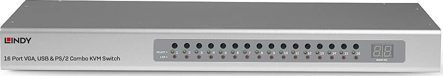 KVM Switch - LINDY 16 Prievadų VGA ir USB Combo KVM Switch, 2048x1536@60Hz, Sidabrinis