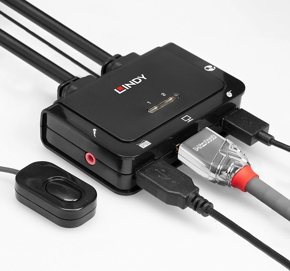 KVM Switch - LINDY 2 Prievadų HDMI 4K60, USB 2.0 garso KVM Switch, Juodas