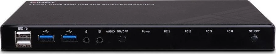 KVM Switch - LINDY 4 Prievadų HDMI 4K60, USB 3.0 ir Garso KVM Switch, Juodas