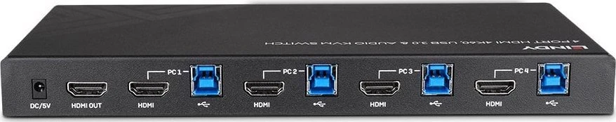 KVM Switch - LINDY 4 Prievadų HDMI 4K60, USB 3.0 ir Garso KVM Switch, Juodas