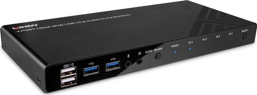 KVM Switch - LINDY 4 Prievadų HDMI 4K60, USB 3.0 ir Garso KVM Switch, Juodas