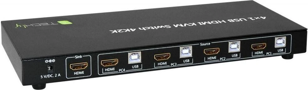 Techly 4x1 USB HDMI KVM Switch 4Kx2K IDATA KVM-HDMI4U KVM jungiklis Juoda