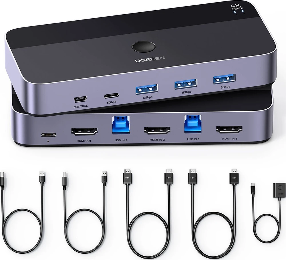 Ugreen CM664 HDMI switch 2in1 KVM switch - juodos spalvos