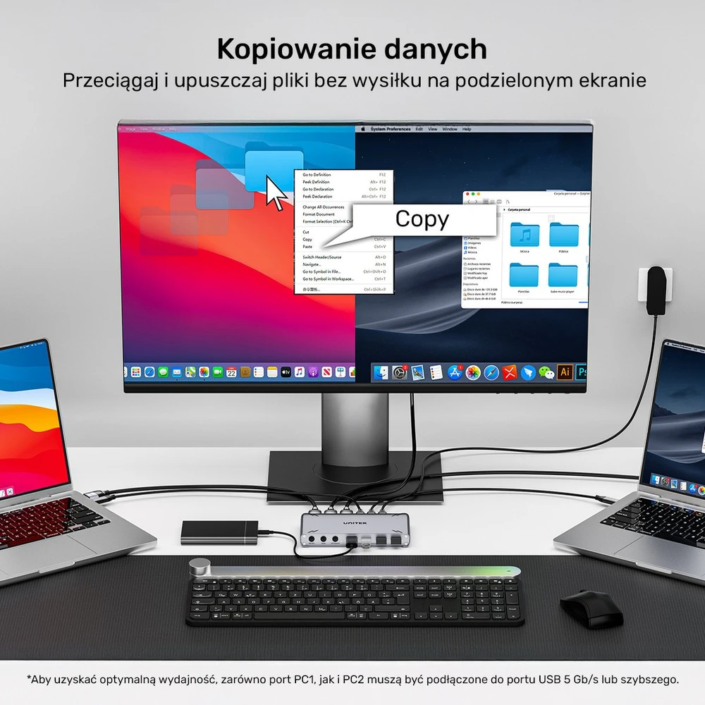 Unitek 10Gbps USB-C KVM komutatorius su HDMI ir failų perdavimu tarp sistemų