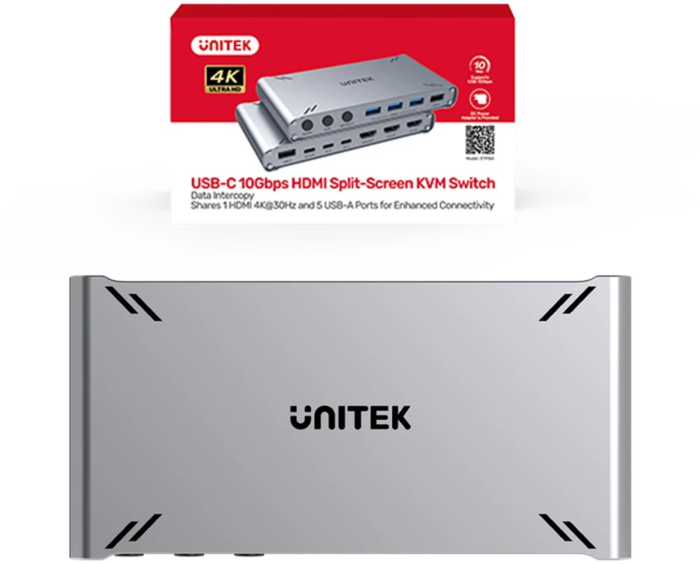 Unitek 10Gbps USB-C KVM komutatorius su HDMI ir failų perdavimu tarp sistemų