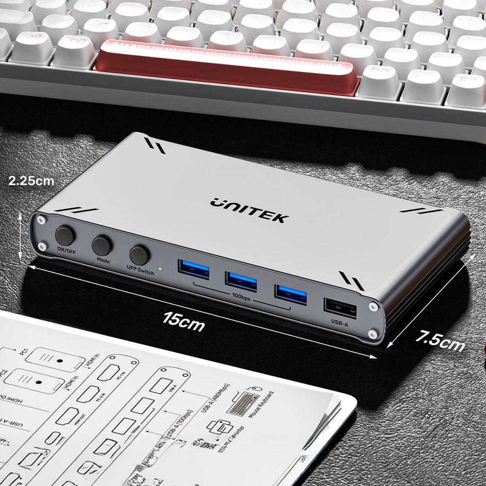 Unitek 10Gbps USB-C KVM komutatorius su HDMI ir failų perdavimu tarp sistemų