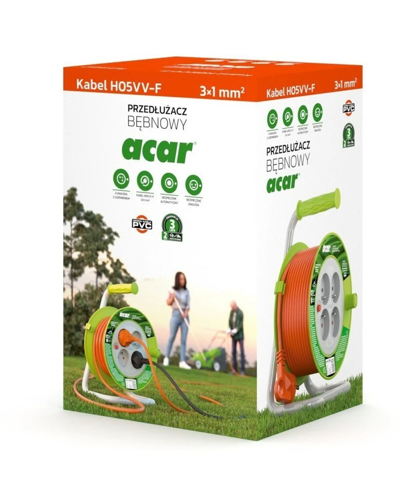 Prailginimo laidas SUVIJAMAS ACAR PZ-4Z/OTM H05VV-F 3Gx1.0 15M SU APSAUGINIU KONTAKTU ORANŽINIS M01897