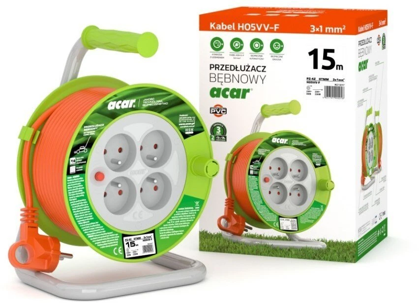 Prailginimo laidas SUVIJAMAS ACAR PZ-4Z/OTM H05VV-F 3Gx1.0 15M SU APSAUGINIU KONTAKTU ORANŽINIS M01897