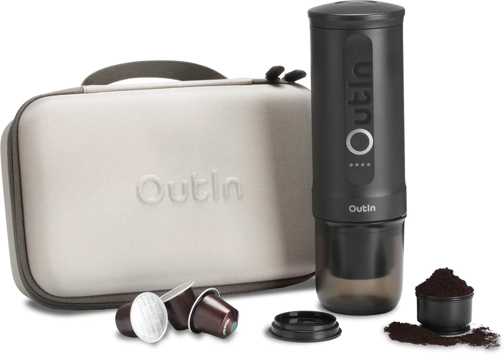 Outin Nano 7500 mAh nešiojamasis kavos virimo aparato rinkinys (pilkas) + apsauginis dėklas