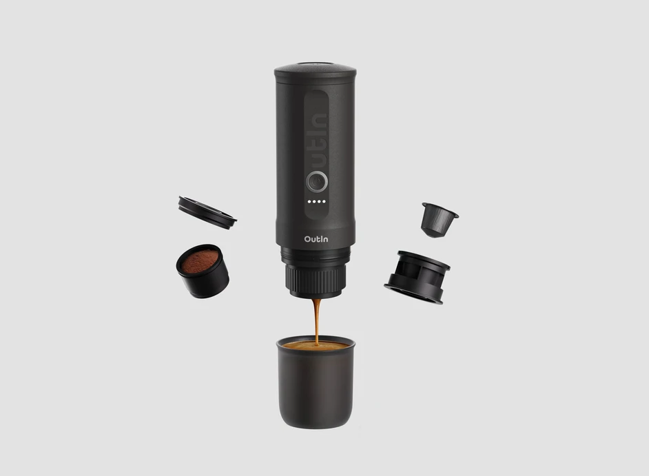 Outin Nano 7500 mAh nešiojamasis kavos virimo aparato rinkinys (pilkas) + apsauginis dėklas