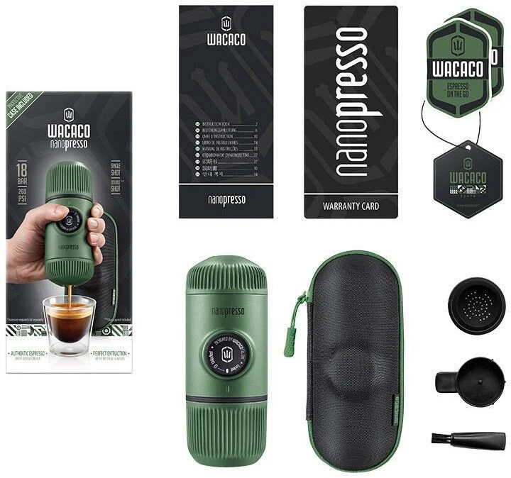 Rankinis maltos kavos aparatas su dėklu Wacaco Nanopresso, Žalias