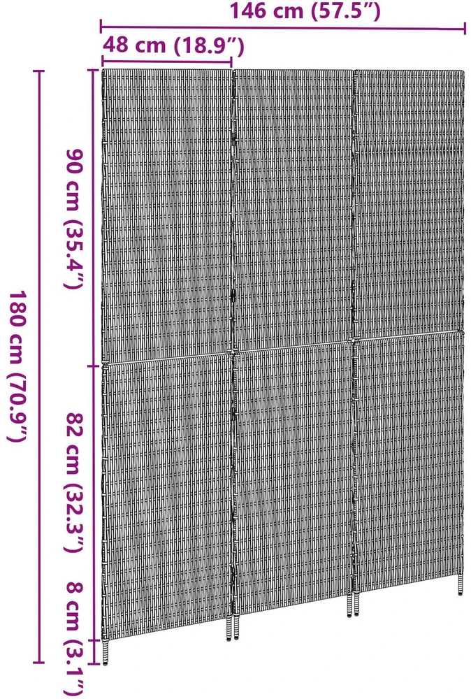 Kambario pertvara Juoda 146 x 180 cm poliratanas