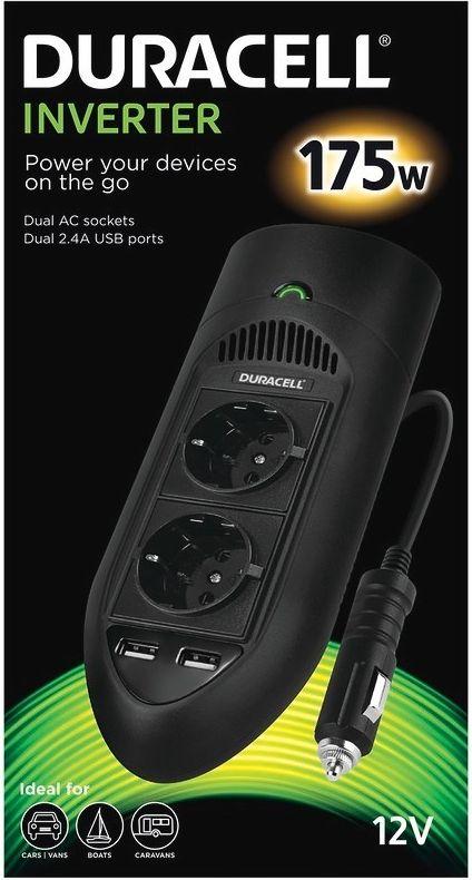 Galia – Duracell DRINV15-EU 175W Twin EU Socket Inverteris 240V AC, 2 USB prievadai
