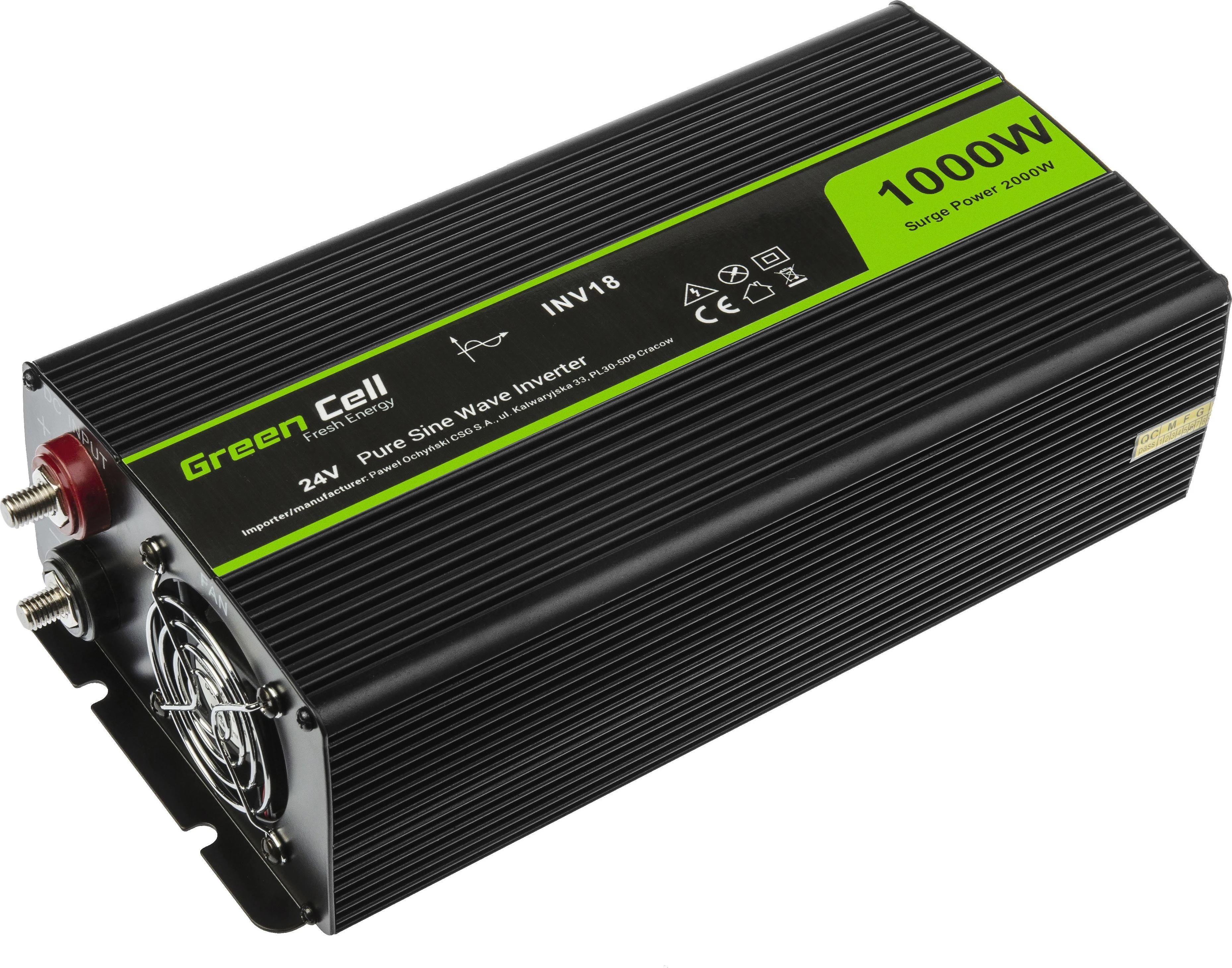 Green Cell Žalias Cell Inverteris 24V/230V 1000W/2000W Sinusinė išėjimo įtampa Žalias Cell