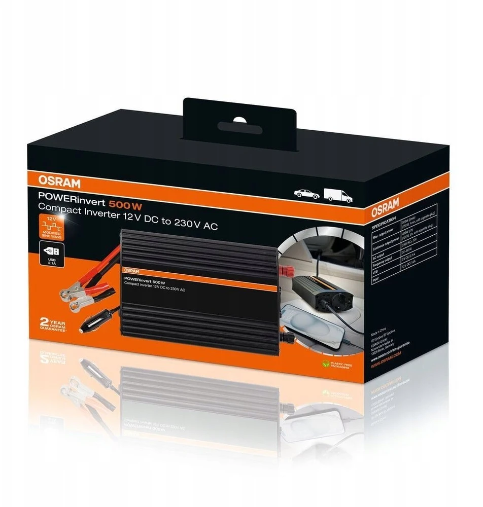 Przetwornica Osram Powerinvert 500W DC/AC Inverter 12V iki 230V