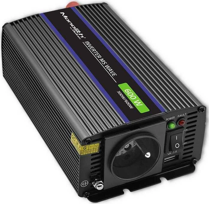 Qoltec Monolith 600W įtampos keitiklis su USB jungtimi