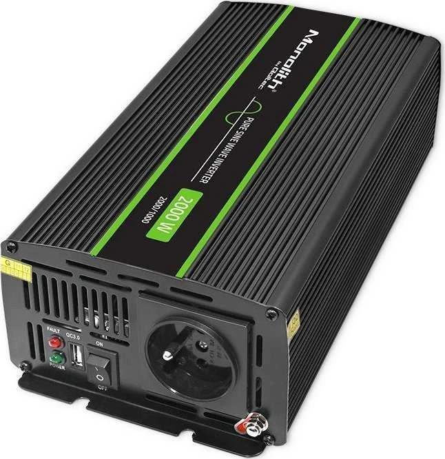 QOLTEC 51938 grynos sinusinės bangos keitiklis monolitinis / 1000 W / 2000 W / 24 V iki 230 V