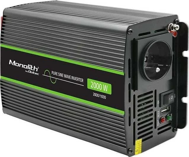 QOLTEC 51938 grynos sinusinės bangos keitiklis monolitinis / 1000 W / 2000 W / 24 V iki 230 V