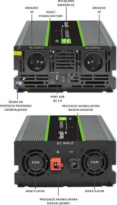 QOLTEC 51939 grynos sinusinės bangos keitiklis, monolitinis / 2000 W / 4000 W / 24 V–230 V