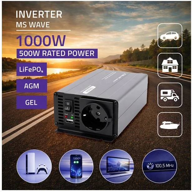 Qoltec MS Wave | 12 V - 230 V | 500/1000 W | USB