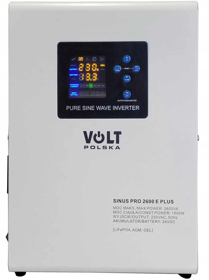 VOLT POLSKA SINUSPRO 2600 E PLUS 24/230V (1800/2600W) [AGM, GEL, LiFePO4] keitiklis