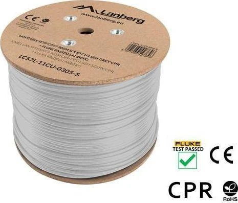 LANBERG LAN kabelis SFTP kat.7 305m solid CU LSZH pilkas CPR fluke praėjo