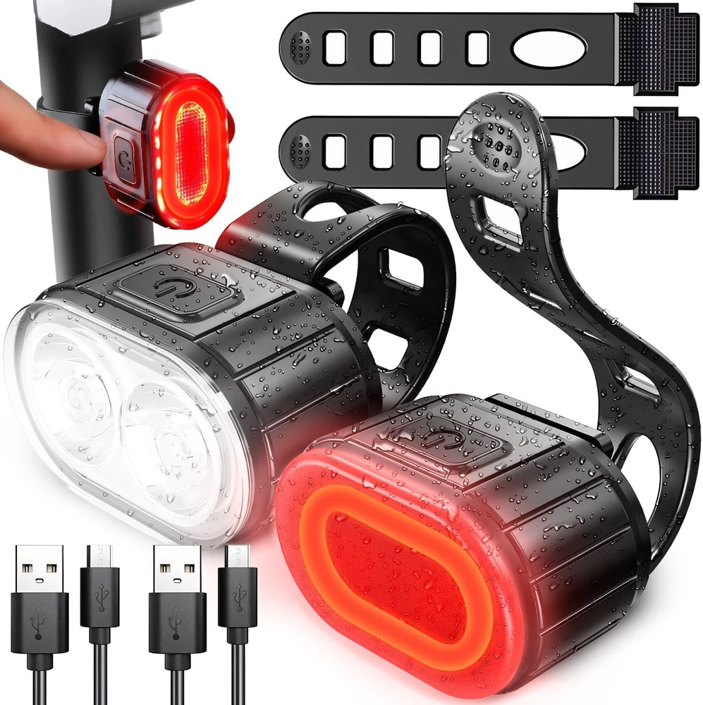 Retoo Lampka Dviračio žibintas priekyje ir gale LED, galinga baterija priekinio dviračio komplektui - ER1030