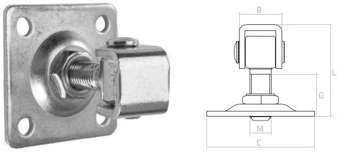 PSG 61.018 vyris su plokštele 80x80x3mm - M16 sriegis (reguliuojamas)