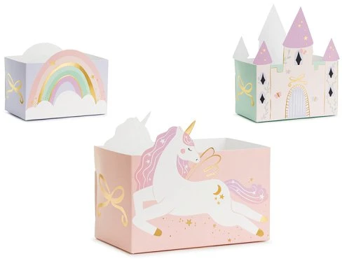 PartyDeco Pudełka n/przekšski Zamek_Unicorns mix A6 52031