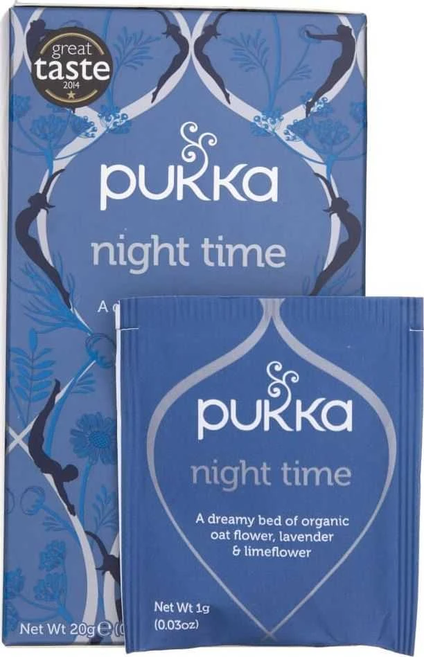 Pukka Night Time arbatos dėžutė ir maišelis