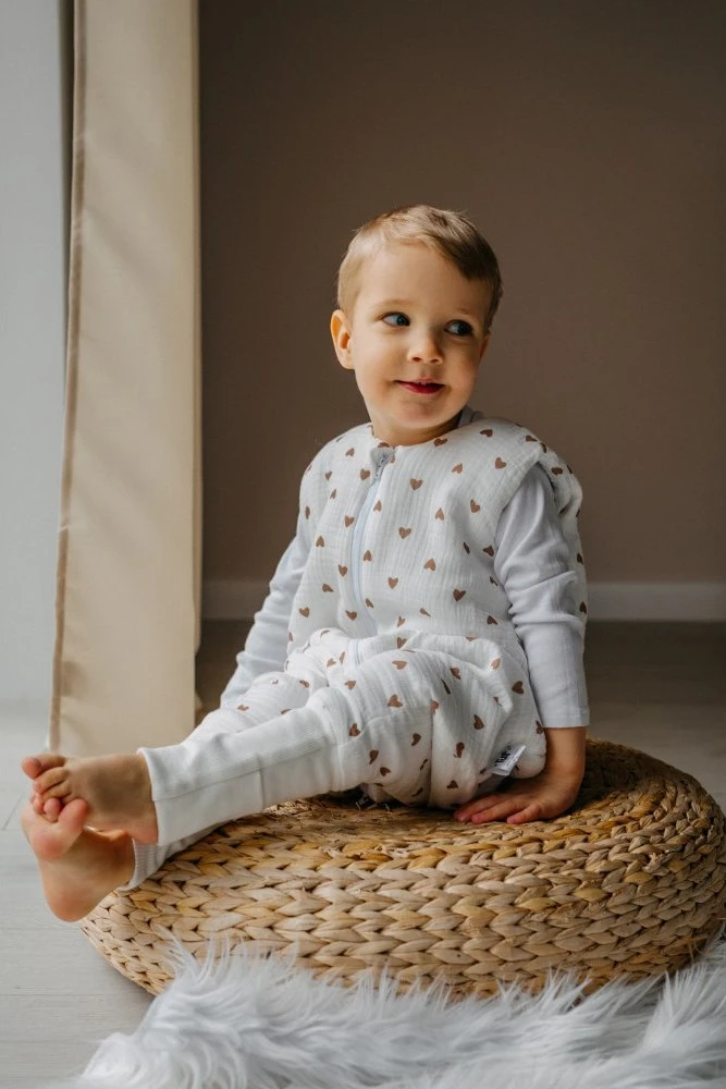 PULP BAMBOO Muslin vasaros miegmaišis su kojelėmis - Širdelės 0,5 TOG nuo 1 iki 2,5 metų