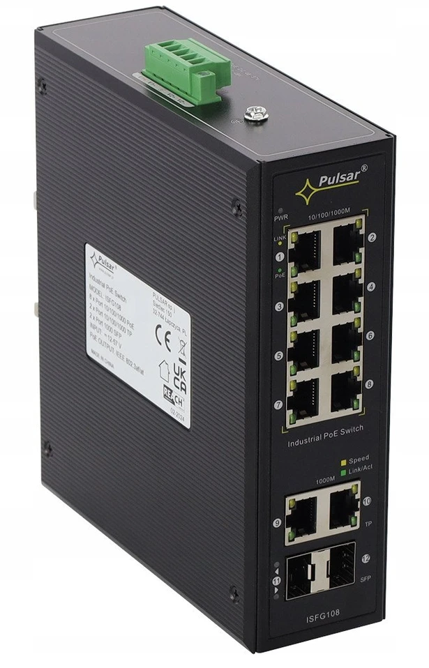 Šakotuvas Pulsar ISFG108 pramoninis PoE komutatorius (8xPoE,