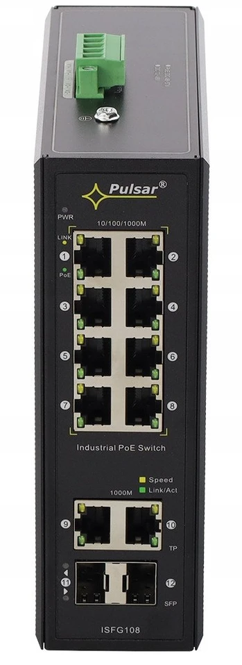 Šakotuvas Pulsar ISFG108 pramoninis PoE komutatorius (8xPoE,