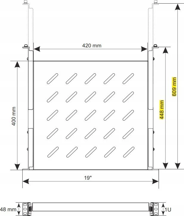 Pulsar Stumdoma lentyna 420x400 19 colių RACK spintelėms RAPW600