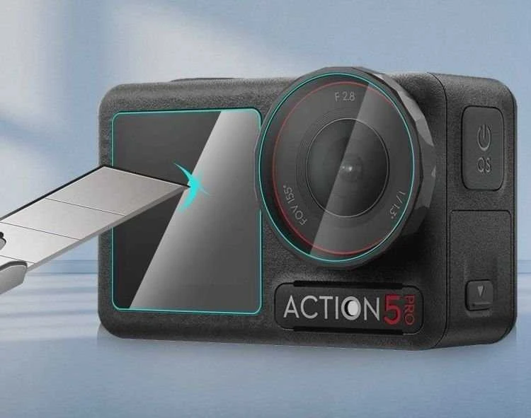 Puluz objektyvo apsauga. Rinkinys: apsauga, grūdintas stiklas 2x ekranui + objektyvui DJI Osmo Action 5 Pro / PU958T