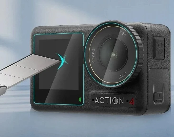 Puluz objektyvo gaubtas, rinkinys: grūdintas stiklas 2x ekranui + LCD objektyvui DJI Osmo Action 4 / PU953T