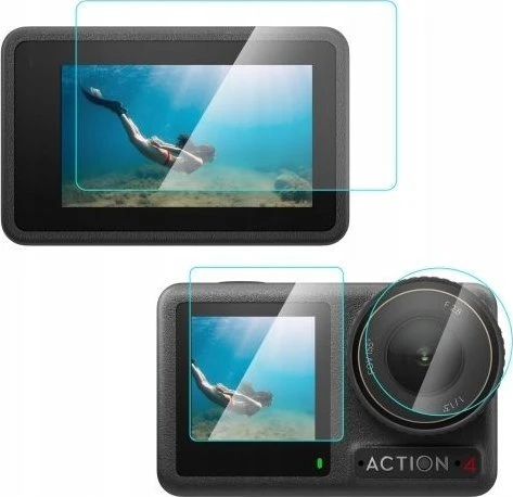 Puluz objektyvo gaubtas, rinkinys: grūdintas stiklas 2x ekranui + LCD objektyvui DJI Osmo Action 4 / PU953T