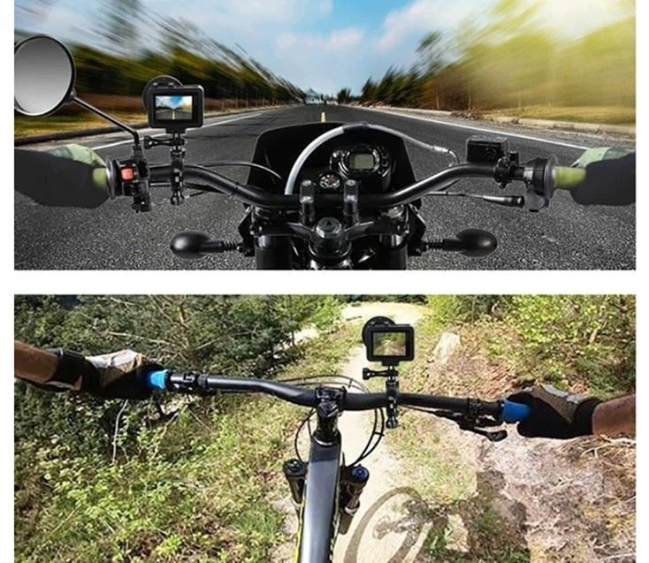 Puluz aliuminio vairo laikiklis su 360 laipsnių pasukimu veiksmo kameroms (juodas)