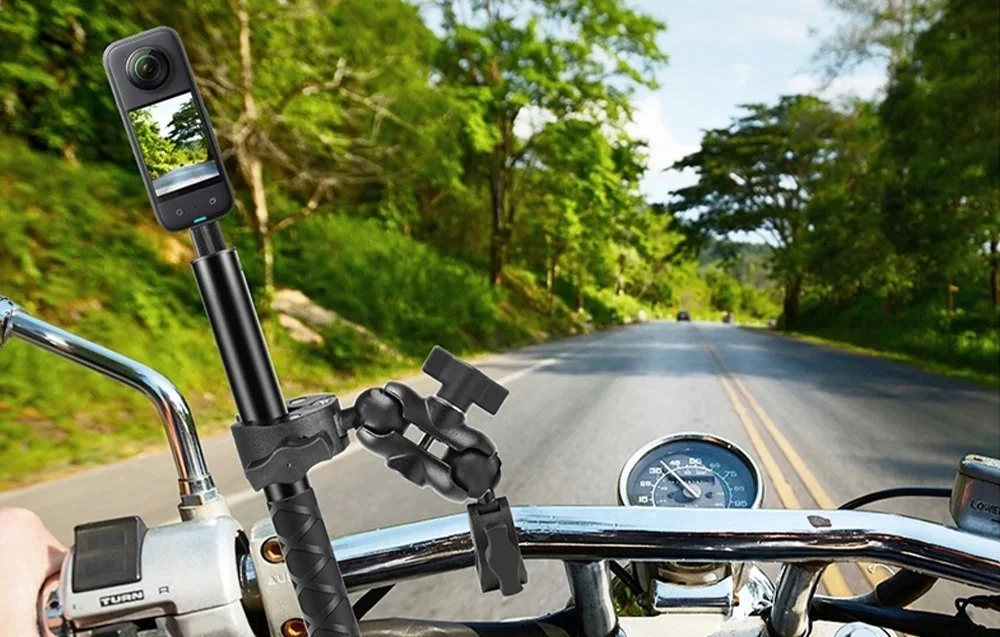 Motociklo/dviračio laikiklis PULUZ su dviem spaustukais ir asmenukių lazda 150 cm