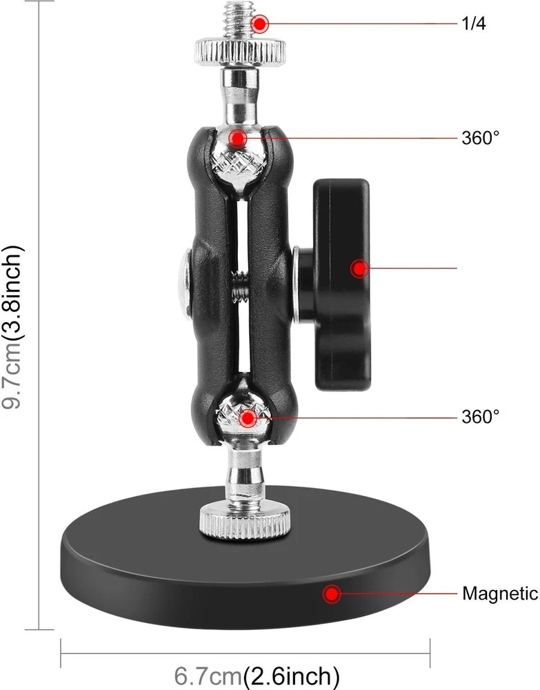 Puluz Magnetinis laikiklis 17 kg Magnetinis tvirtinimas „Magic Arm“ 360° sukimasis 1/4 colio sriegis / Pu1083b