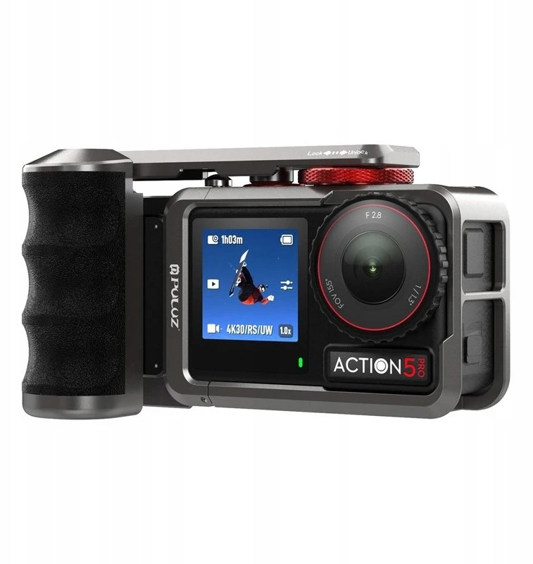 Metalinis apsauginis dėklas su „Puluz“ rankena, skirtas DJI Osmo Action 5 Pro / Action 4 / Action 3