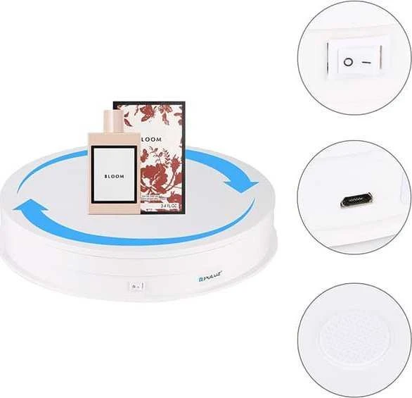 Puluz 30 cm USB elektrinis besisukantis patefonas baltas