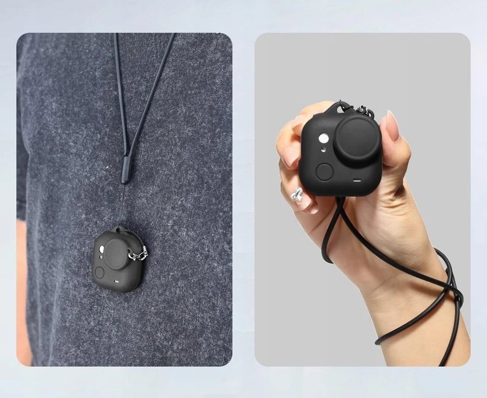 Puluz Silikoninis dėklas Insta360 Go Ultra apsauginis dangtelis + dangtelis ir virvelė / Pu786b / Juodas