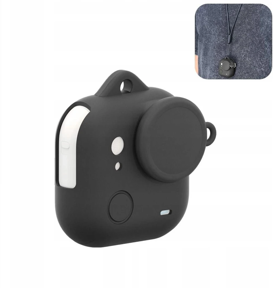 Puluz Silikoninis dėklas Insta360 Go Ultra apsauginis dangtelis + dangtelis ir virvelė / Pu786b / Juodas