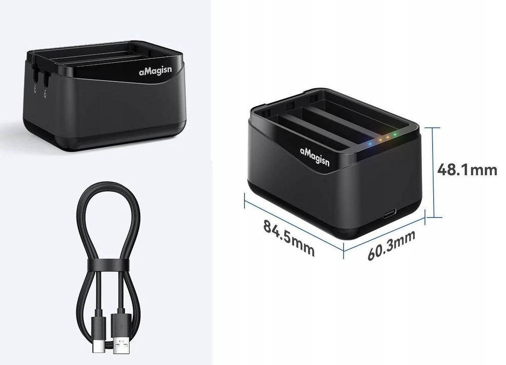 Puluz USB įkroviklis 3x akumuliatoriams, skirtas Insta360 X5 / Insta 360 X 5 / Amagisn / Tbd06060566 / Pf12